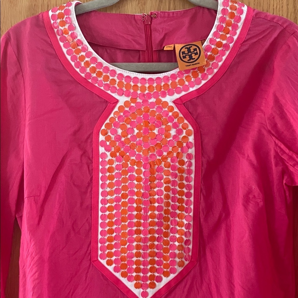 12 Tory Burch Pink Top dress smock with Orange Accents